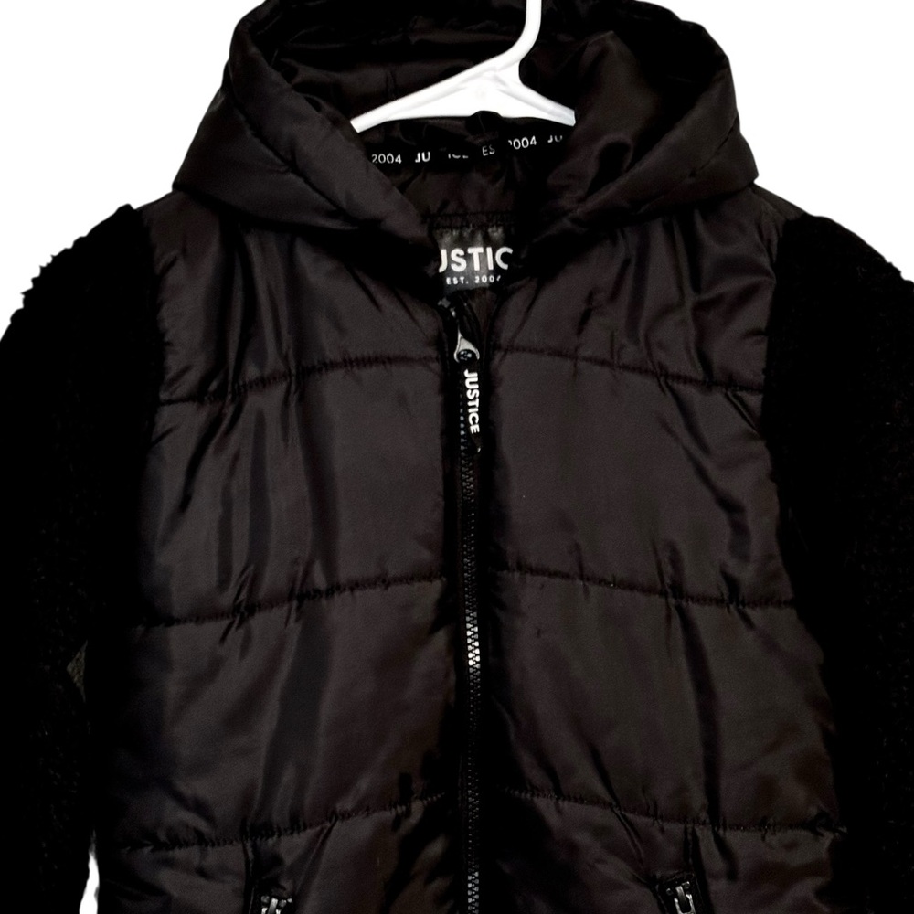 🔥HOST PICK 🔥 Justice Girls Black Puffer Sherpa Jacket Coat L 12/14 - Picture 4 of 8